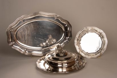 Ensemble de plats en métal argenté, contour...