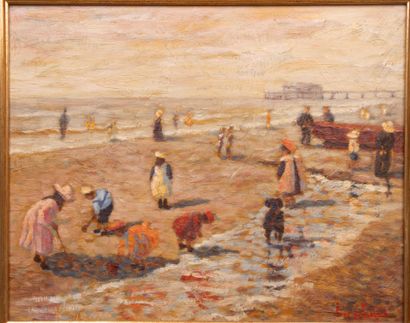 Anne De SAEGER (1947) 
Les enfants à la plage
Huile...