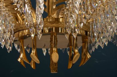 Important lustre palmier en bronze et richement...