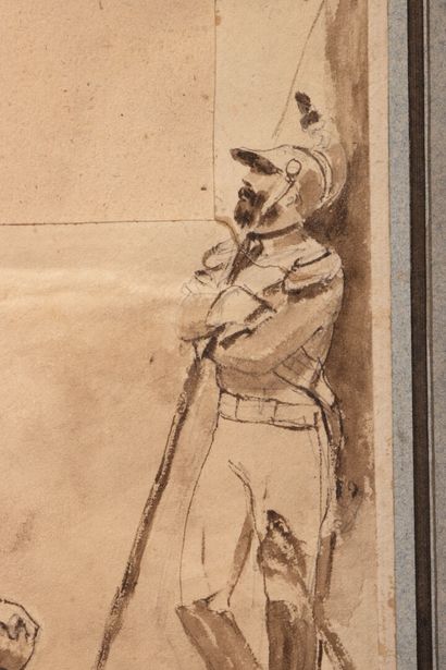 Horace VERNET (1789-1863) 
Militaires. 
Encre...