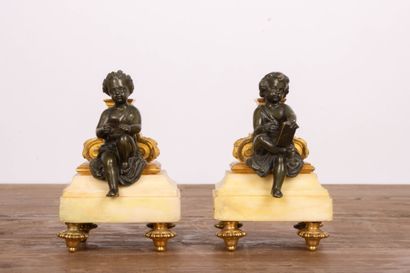 Paire de statuettes en bronze doré et patiné...