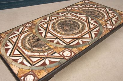 Table basse pied en ardoise, plateau en mosaïque...