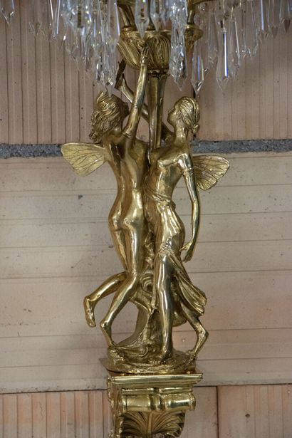 Paire de grandes appliques palmier en bronze...