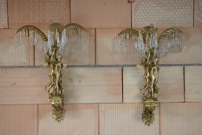 Paire de grandes appliques palmier en bronze...