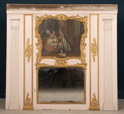 Grand trumeau de boiserie en bois laqué,...