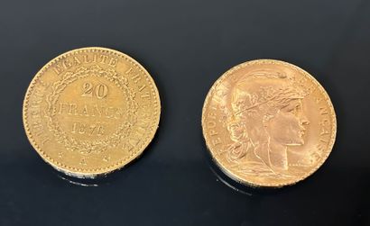 Two 20 franc gold coins 
-Marianne 1913 and...