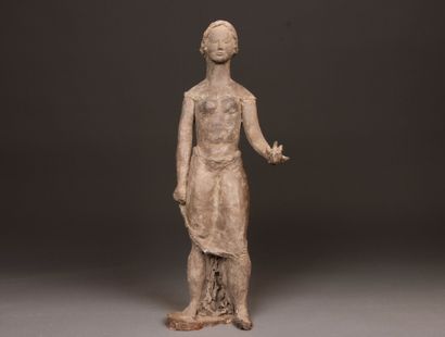 Ecole Française XX°
Jeune femme à l'oiseau.
Sculpture...