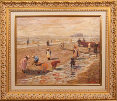 Anne De SAEGER (1947) 
Les enfants à la plage
Huile...