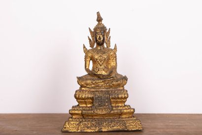 THAILANDE
Bouddha en bronze laqué et doré...