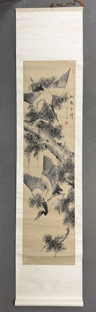 Japon XIX° Ensemble de trois rouleaux Kakemono
-...