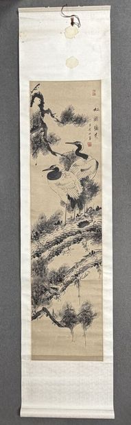 Japon XIX° Ensemble de trois rouleaux Kakemono
-...