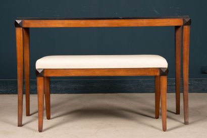 Modern console and bench in stained fruitwood....