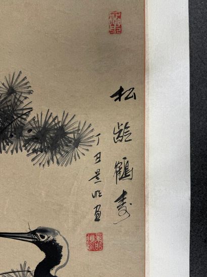 Japon XIX° Ensemble de trois rouleaux Kakemono
-...