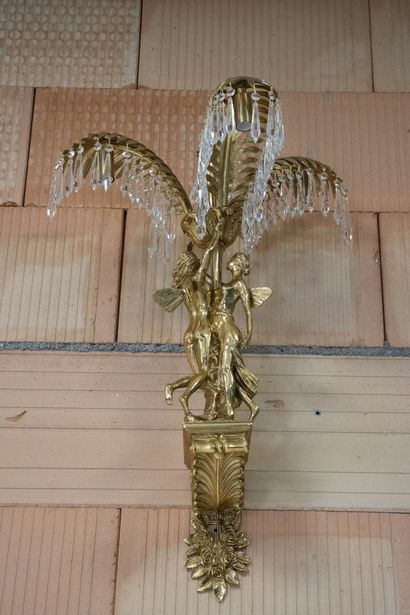 Paire de grandes appliques palmier en bronze...
