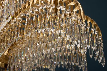 Important lustre palmier en bronze et richement...
