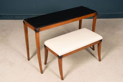 Modern console and bench in stained fruitwood....
