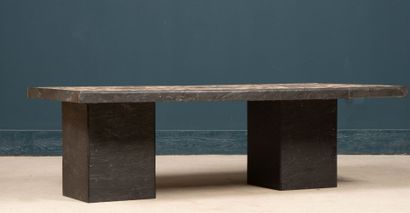 Table basse pied en ardoise, plateau en mosaïque...