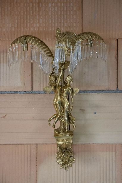 Paire de grandes appliques palmier en bronze...