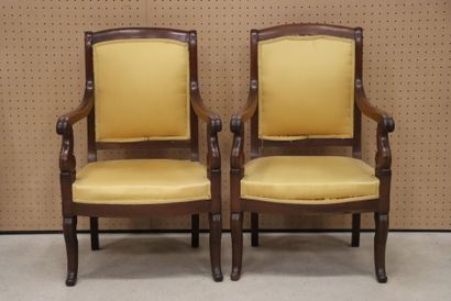 Paire de fauteuils en acajou et placage d'acajou
Epoque...
