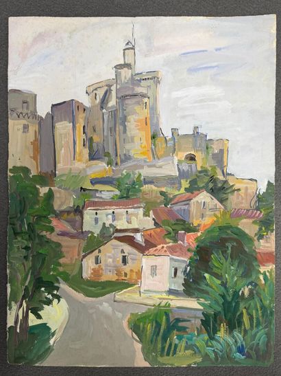 Lot de six peintures sur papier. 
38 x 46...