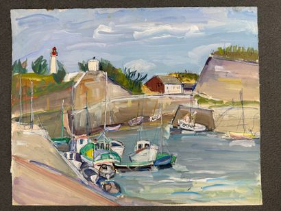 Lot de six peintures sur papier. 
38 x 46...