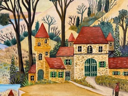 Yves DELAPLACE (1951)
Manoir au bord du lac.
Huile...