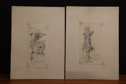 Les musiciens. 
Deux dessins à l'encre. 
18...