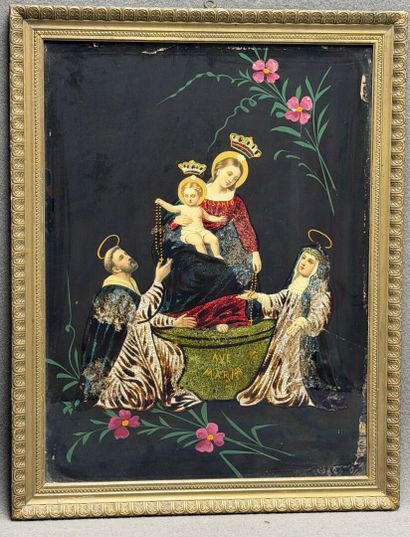 La Madone du rosaire. 
Fixé sous verre et...