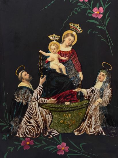 La Madone du rosaire. 
Fixé sous verre et...