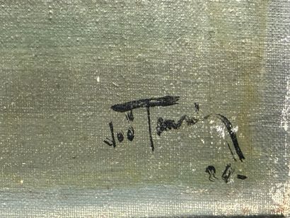 Marine XX°:
Frégate. 
huile sur toile, signée...