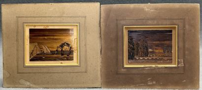 Quatre petits tableaux en marqueterie de...