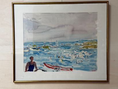 Jean Pierre LAGRUE ( 1939-2018)
Bord de mer
Gouache...