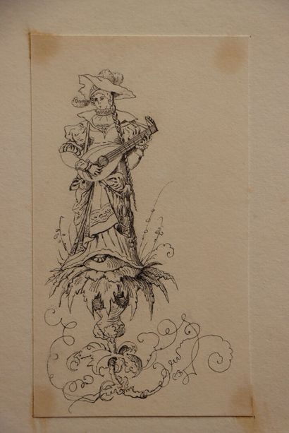 Les musiciens. 
Deux dessins à l'encre. 
18...