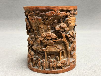 Pot à pinceau bitong en bambou sculpté de...