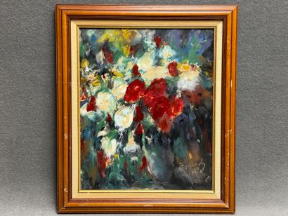 Bouquet de fleurs abstrait. 
huile sur carton,...