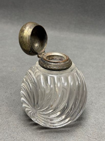 Encrier de marine en verre épais à côtes...