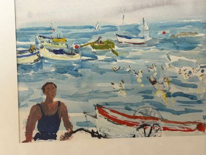 Jean Pierre LAGRUE ( 1939-2018)
Bord de mer
Gouache...