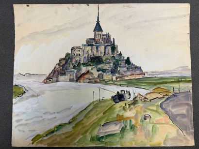 Lot de six peintures sur papier. 
38 x 46...