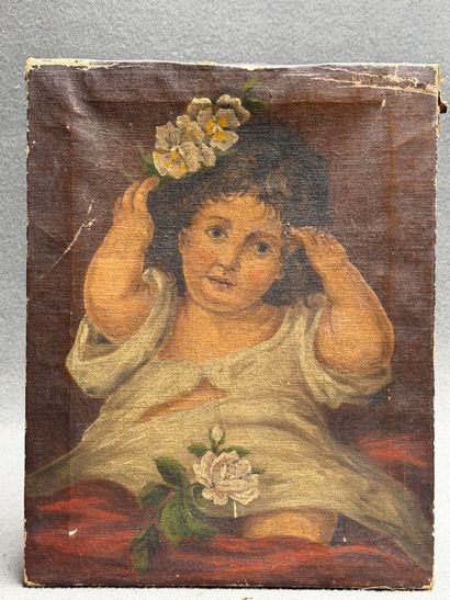 Ecole Française XIX°
Petite fille. 
huile...