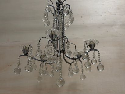 Lustre à perles et boules de verre à cinq...