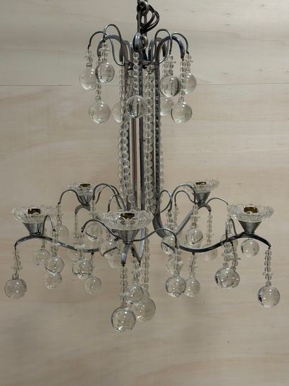 Lustre à perles et boules de verre à cinq...