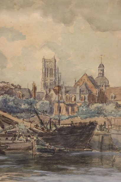 Léon SALLES (1868-1950) 
Vue de Dieppe. 
Aquarelle,...