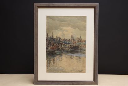 Léon SALLES (1868-1950) 
Vue de Dieppe. 
Aquarelle,...
