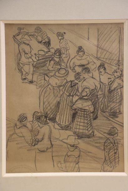 Lucien AUBERT (1888-1979). 
Scène de marché
dessin...