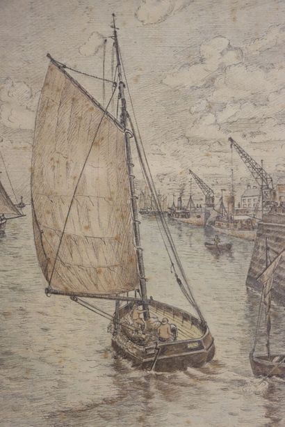 DRIEUX
Arrivée qu port
Dessin au cayon signée...
