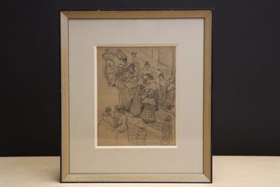 Lucien AUBERT (1888-1979). 
Scène de marché
dessin...
