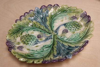 Plat à asperge avec égouttoir en barbotine
L:...