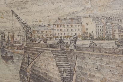 DRIEUX
Arrivée qu port
Dessin au cayon signée...