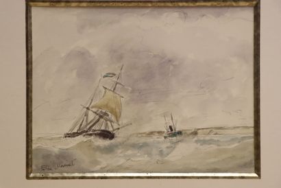 Marine. 
Aquarelle encadrée, signée en bas...