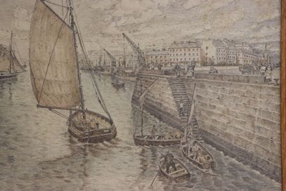DRIEUX
Arrivée qu port
Dessin au cayon signée...